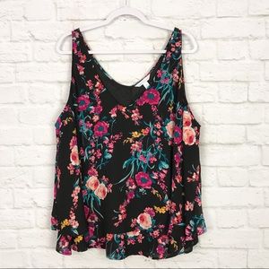 Boutique + Floral Layered Boho Flowy Tank Top 2X